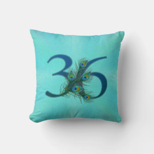 Cojín Decorativo 36 Cumpleaños Aniversario Elegante Pluma de Pavo R