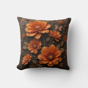 Cojín Decorativo 3.ª naranja de flores grandes quemada por victoria