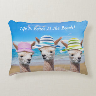 Cojín Decorativo 3 Alpacas La Vida Es Mejor En La Playa! Personaliz