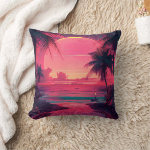 Cojín Decorativo 3 días de sol en la playa. palmas retro