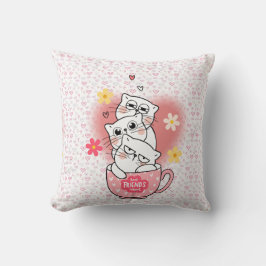 Cojín Decorativo 3 gatos con flores y un tazón
