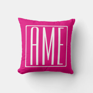 Cojín Decorativo 3 Iniciales Monograma Blanco Sobre Rosa Caliente
