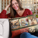 Cojín Decorativo 3 Nombre personalizado de resumen ruso de Collage<br><div class="desc">El Cojín decorativo de almohada de acento de nombre personalizado rustico de 3 Collages de fotos incluye un collage de fotos de tres de tus fotos favoritas con tu nombre personalizado en un sencillo guión negro en un fondo abstracto. Personalice editando el texto en los cuadros de texto proporcionados. Perfecto...</div>
