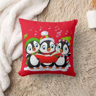 Cojín Decorativo 3 pingüinos lindos personalizados cantando villanc