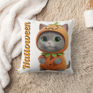 Cojín Decorativo 3D Kawaii Pumpkin Cat Halloween Throw Pillow