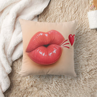 Cojín Decorativo 3D Red Lips & Heart Kiss Throw Pillow | Romantic V