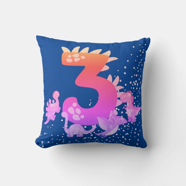 Cojín Decorativo 3rd Birthday. Dinosaur Design. My third birthday.  (Anverso)