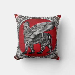 Cojín Decorativo [400] León alado asirio: Lamassu plateado y negro