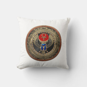 Cojín Decorativo [400] Sagrado Scarab egipcio alado de oro con Ankh