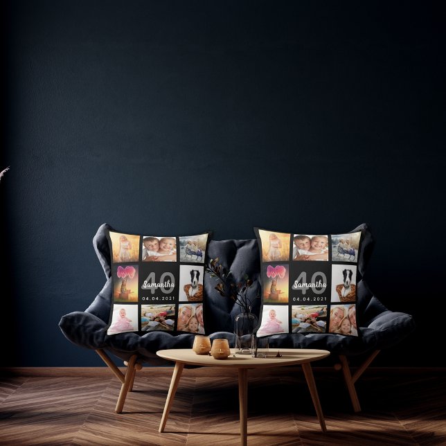 Cojín Decorativo 40.º collage de fotos de personalizados de cumplea (Subido por el creador)