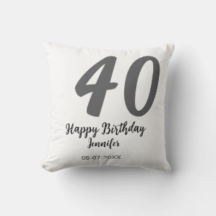 Cojín Decorativo 40 cumpleaños añadir nombre fecha año negro planti