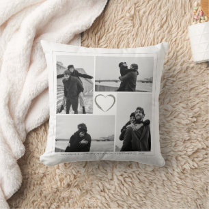 Cojín Decorativo 4 Collage de fotos Boda Aniversario Nombre y fecha