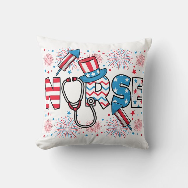 Cojín Decorativo 4 De Julio Enfermera Patriótica (Anverso)