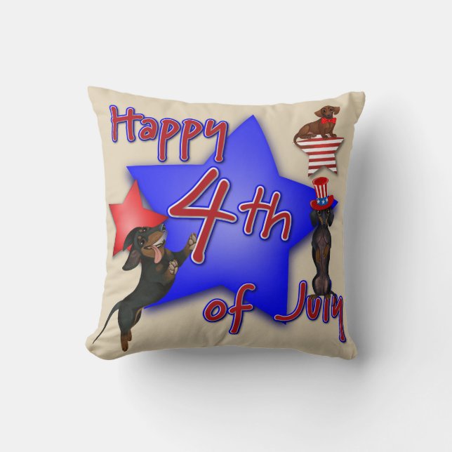 Cojín Decorativo 4 de julio Pillow de Dachshund (Anverso)