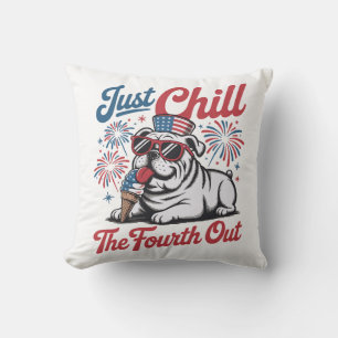 Cojín Decorativo 4 de Julio Solo Relájate El Cuarto Perro Bulldog