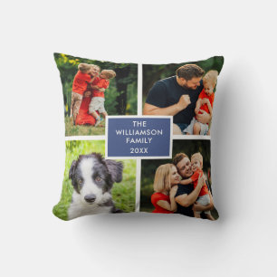 Cojín Decorativo 4 Nombre de familia de Collage de fotos