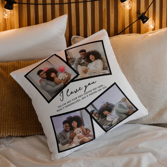 Cojín Decorativo 4 plantilla de foto personalizada y texto (4 Photo Personalized and Text Template Throw Pillow by Ricaso. Make your own, upload photographs)
