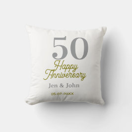 Cojín Decorativo 50º aniversario feliz nombre fecha plata oro fecha