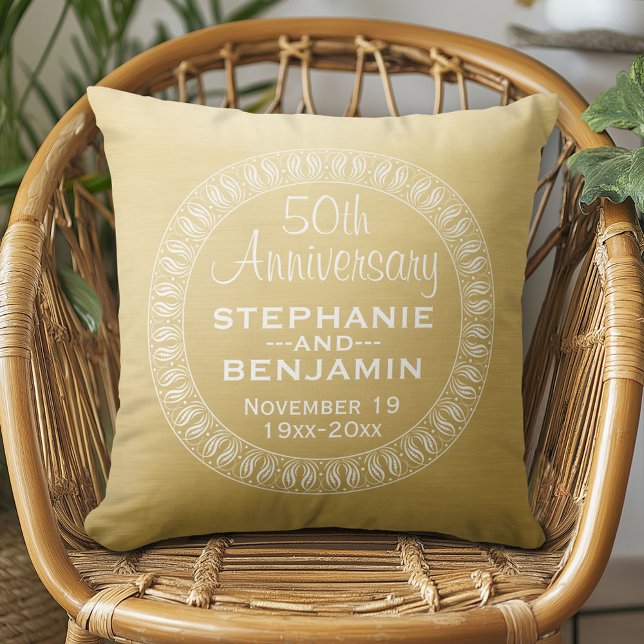 Cojín Decorativo 50.º Aniversario Boda Oro personalizado (Custom Anniversary Pillow)