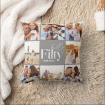 Cojín Decorativo 50.º cumpleaños collage de fotos gris moderno simp<br><div class="desc">Hola cincuenta cumpleaños 50 regalo de decoración casera de almohada de color gris multicolor. Diseño de texto de escritura moderno. Parte de una colección.</div>