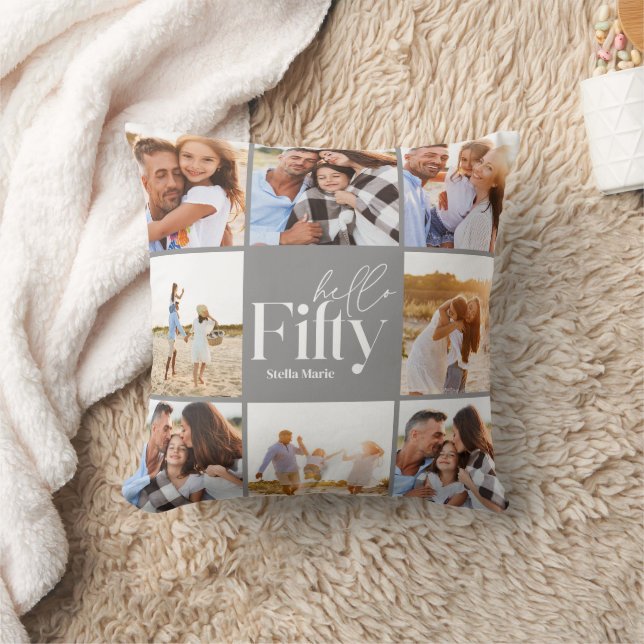 Cojín Decorativo 50.º cumpleaños collage de fotos gris moderno simp (Manta)