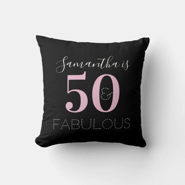 Cojín Decorativo 50.º cumpleaños Rosa Negro personalizado (Anverso)