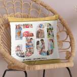 Cojín Decorativo 50.º Nacimiento 50 Collage de fotos Neutral<br><div class="desc">Regalo de cumpleaños 50 personalizado. Esta almohada decorativa personalizado tiene un claro collage de fotos en forma de número 50 con arena beige neutra / bordes amarillos mudos y una tipografía moderna de bronce. La plantilla está preparada para que usted añada sus fotografías, trabajando en el sentido de las agujas...</div>