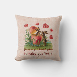 Cojín Decorativo 50.o Conejos lindos del vintage del aniversario