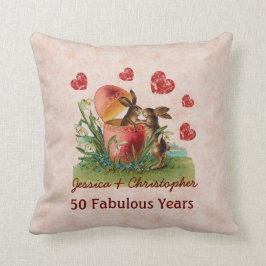 Cojín Decorativo 50.o Conejos lindos del vintage del aniversario