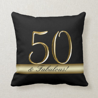 Cojín Decorativo 50.o cumpleaños del oro metálico negro