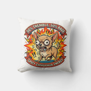Cojín Decorativo 50% Tiembla 50% Rabia - Meme de Energía de Chihuah