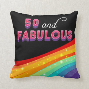 Cojín Decorativo 50 y fabulosa mancha arcoiris Diva cumpleaños