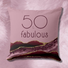 Cojín Decorativo 50 y fabuloso 50 cumpleaños Agate rosa de Borgoña