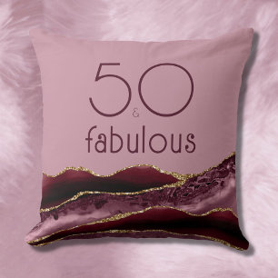 Cojín Decorativo 50 y Fabuloso Cumpleaños 50 Ágata Rosa Burdeos