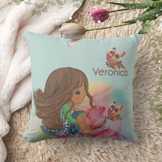 Cojín Decorativo 5.ª mariposa chica de cumpleaños (5th birthday girl butterfly throw pillow)