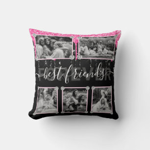 Cojín Decorativo 5 Foto Mejores Amigas Rosa Brillante y Negro Purpu