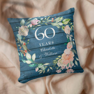 Cojín Decorativo 60.º Aniversario del Boda del Diamante Floral Rúst