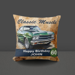 Cojín Decorativo 60.º cumpleaños, carro muscular clásico