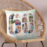 Cojín Decorativo 60.º cumpleaños número 60 Collage de fotos Mint Gr<br><div class="desc">Regalo de cumpleaños número 60 personalizado. Esta almohada decorativa personalizado tiene un claro collage de fotos en forma de número 60 con rayas verdes de menta y tipografía gris oscuro. La plantilla está preparada para que usted añada su nombre y fecha de nacimiento, así como sus fotografías. Puedes añadir hasta...</div>