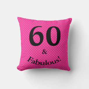 Cojín Decorativo 60 & Fabuloso Cumpleaños Brillantes Lunares Rosado
