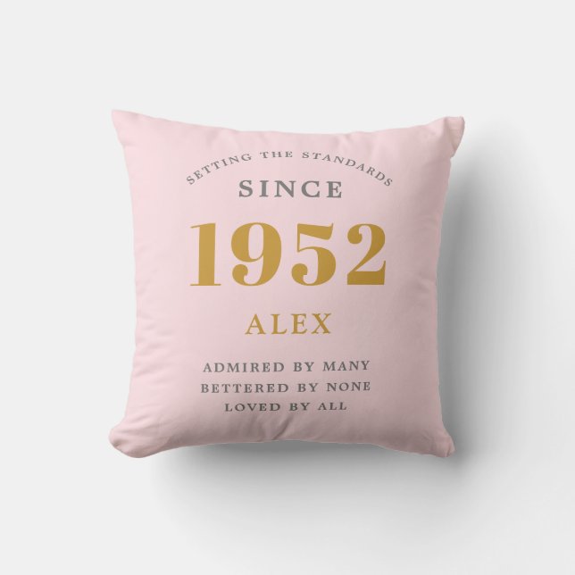 Cojín Decorativo 70.º Nombramiento 1952 Moda Elegante Gris Rosa (Anverso)