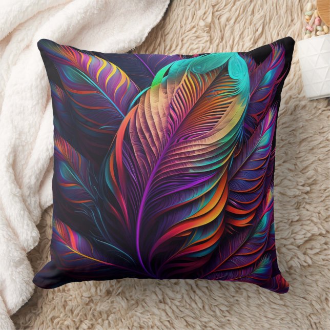 Cojín Decorativo 70s 60s Psychedelic Feathers  (Manta)