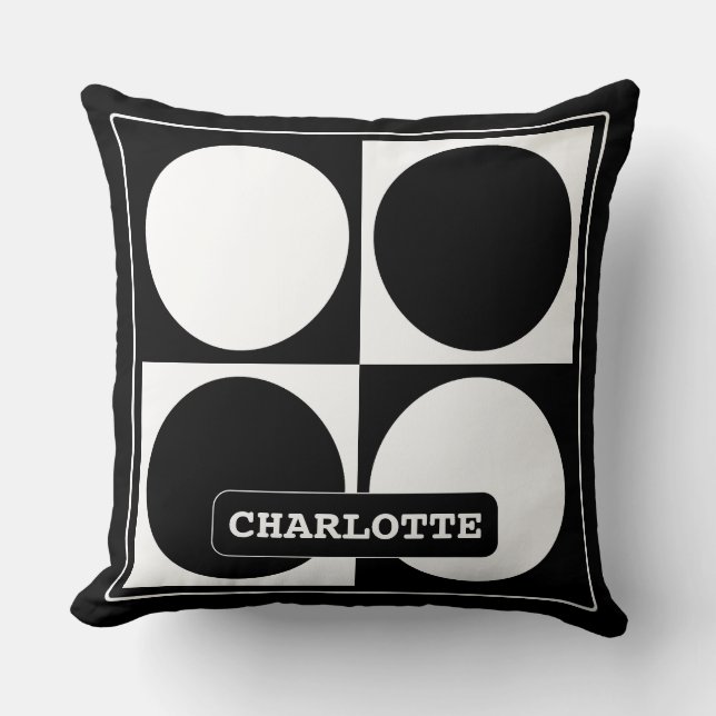 Cojín Decorativo 70s Checks and Circles Black and White (Anverso)