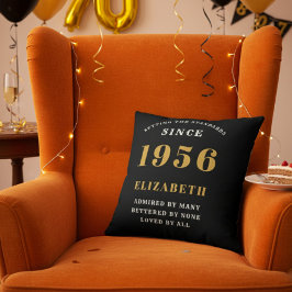 Cojín Decorativo 70th Birthday Gift Personalized 1956 Black Gold