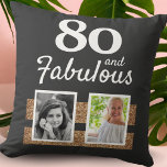Cojín Decorativo 80 y Fabulous Gold Purpurina 2 Photo 80th Birthday<br><div class="desc">80 y Fabulous Gold Purpurina 2 Photo 80th Birthday Pillow. almohada negra personalizada con 2 fotos. Añade tus fotos - puedes usar una foto antigua y nueva.</div>