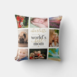 Cojín Decorativo 8 Collage de Fotos Personalizado Mejor Mamá del Mu