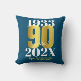 Cojín Decorativo 90.º cumpleaños Oro Azul