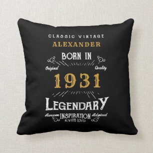 Cojín Decorativo 90 cumpleaños nacido en 1931 retro negro personali