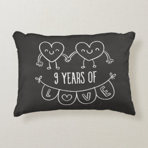 Cojín Decorativo 9.º Aniversario Gift Chalk Hearts