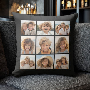 Cojín Decorativo 9 Fotos - Cuadrícula mínima en fondo negro